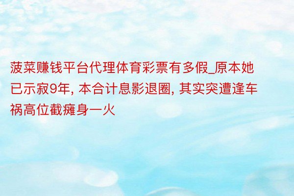 菠菜赚钱平台代理体育彩票有多假_原本她已示寂9年, 本合计息影退圈, 其实突遭逢车祸高位截瘫身一火