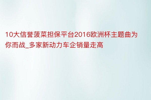 10大信誉菠菜担保平台2016欧洲杯主题曲为你而战_多家新动力车企销量走高